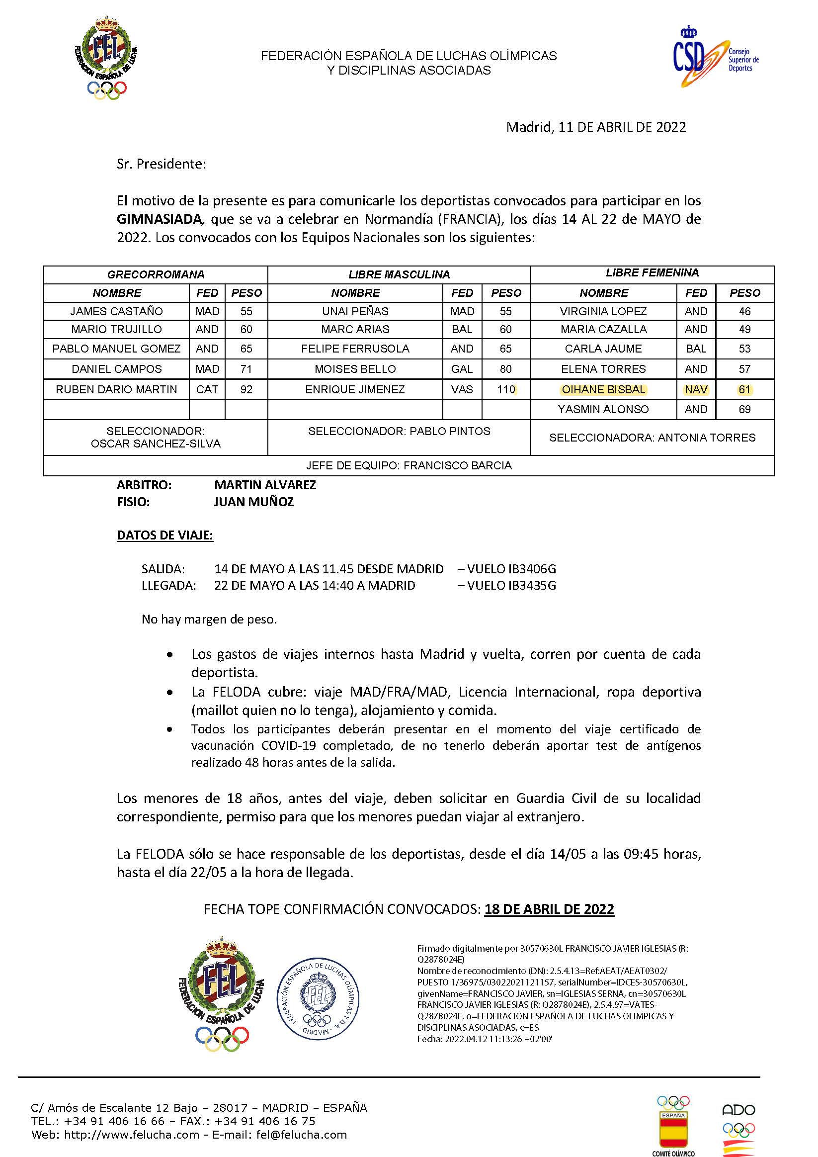 Oihane Bisbal convocada para la Gimnasiada 2022